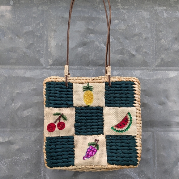 Vintage Beaded Straw Fruits Bag - Picture 3 of 12